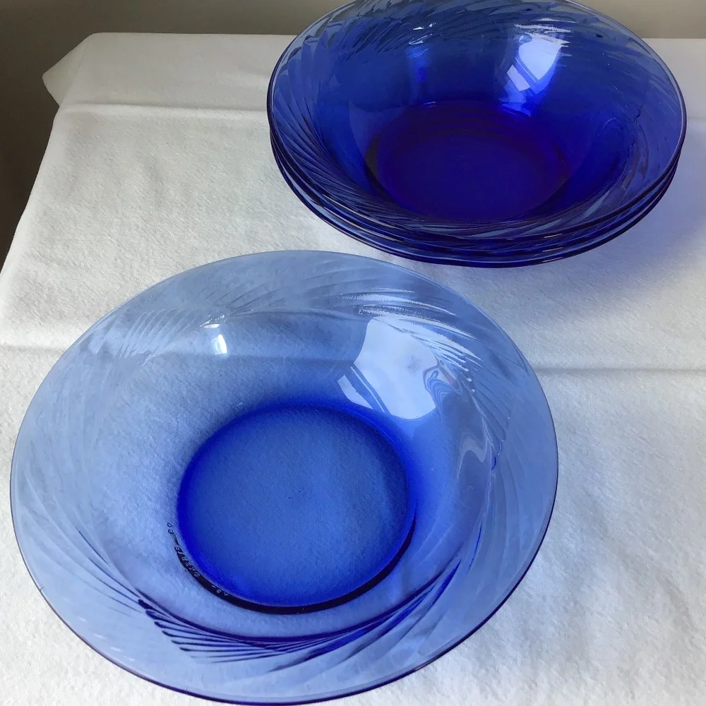 Pyrex Vintage Festiva Blue Bowls Soup Salad Cereal Set of 4 Glass Corning - Picture 12 of 15